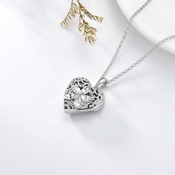 Dorunmo Personalized Locket Necklace 925 Sterling Silver that Holds Pictures Butterfly Birthstone Photo Heart Locket Custom Jewelry Congratulations New Beginnings New Job Gifts for Women