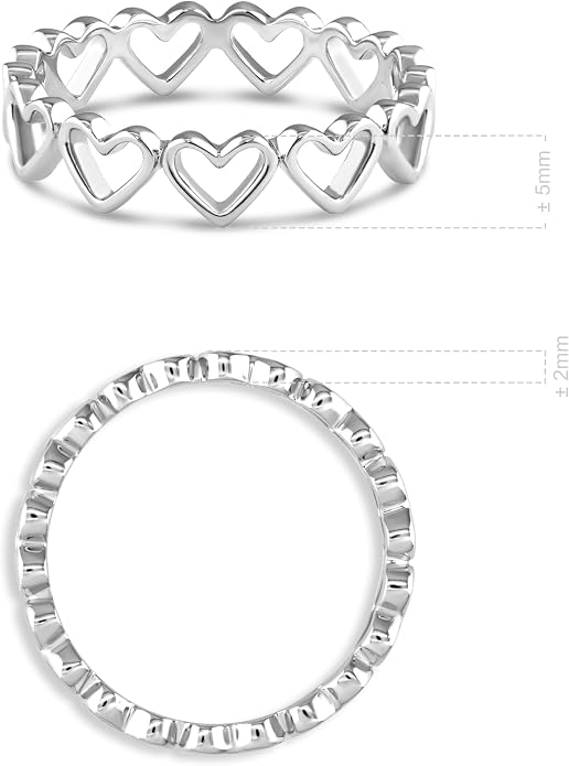 DEVATA Gold or Rhodium Plated Sterling Silver 925 – Eternity, Band Ring for Women – Heart, Knot, Clover, Infinity, Mariner, Cable, Curb, Cuban, Figaro, Daisy, Rope, Ribbed, Dome