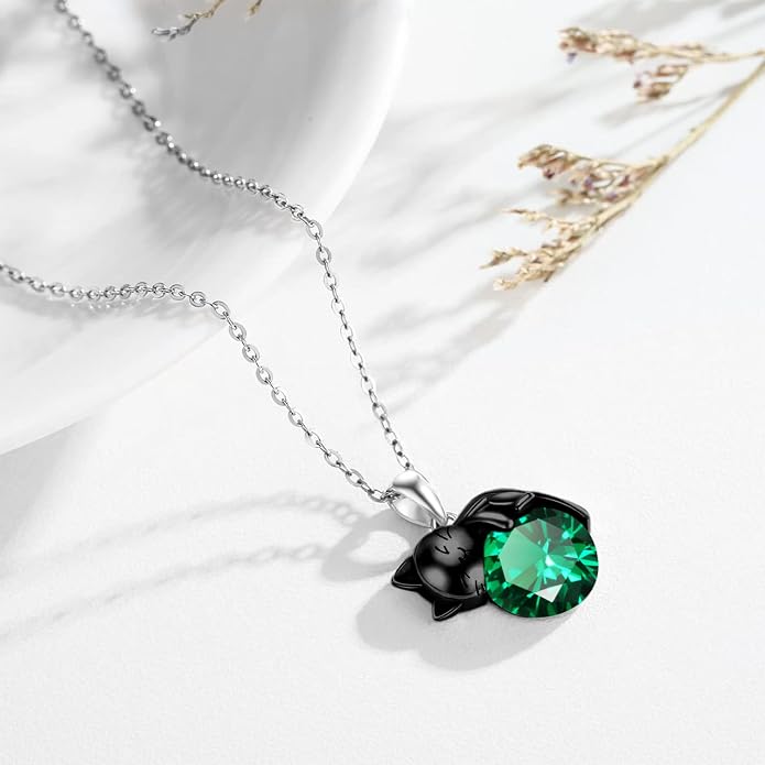 Cat Necklace Sterling Silver Cat Zircon Pendant Gothic Jewelry for Women Animal Lovers Gifts