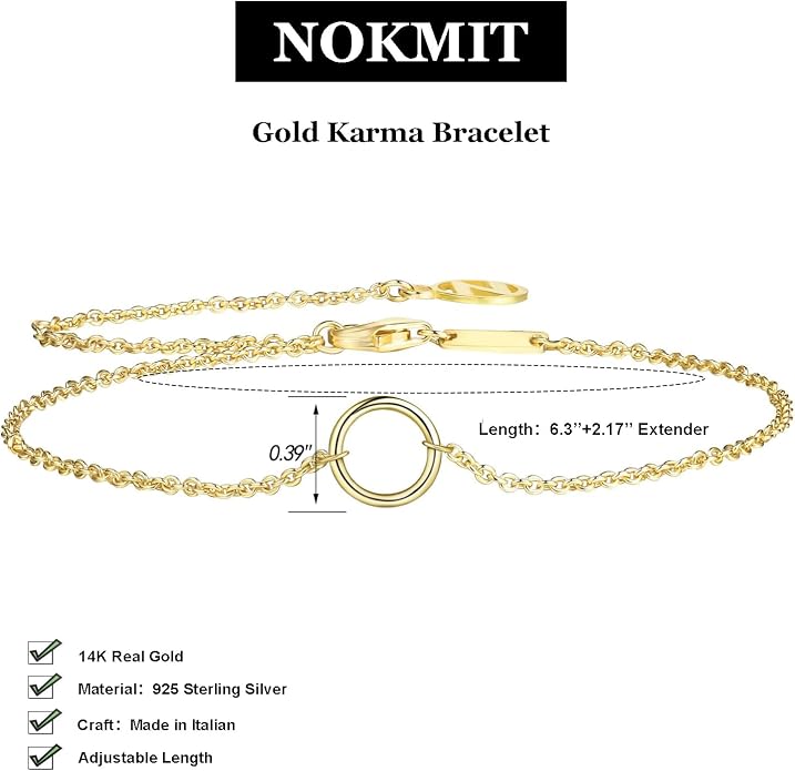 NOKMIT Solid 925 Sterling Silver Bracelets for Women, Dainty Interlocking Circles Cubic Zirconia Adjustable Chain Bracelet, Trendy Stackable Link Bracelets, Simple Cute Jewelry Gifts