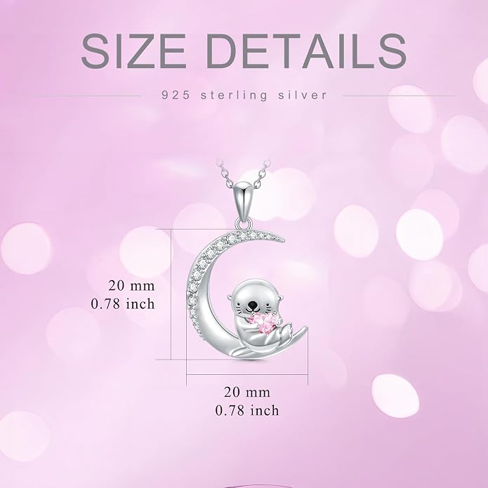 PROESS Animal Birthstone Necklace 925 Sterling Silver Otter/Axolotl/Hippo/Elephant/Dachshund/Monkey/Red Panda Pendant Necklace Animal Birthstone Jewelry Gifts for Women