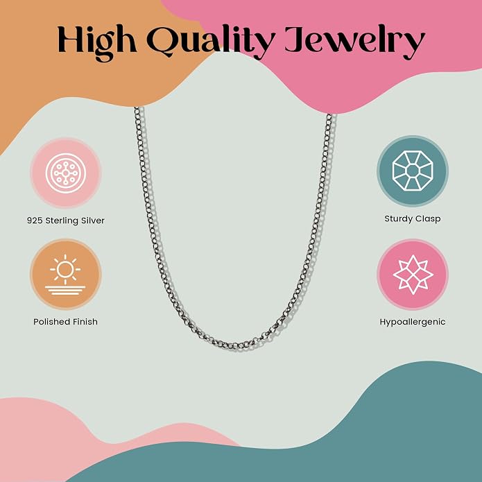 FashionJunkie4Life Oxidized Black Sterling Silver 1.2mm Rolo or Rollo Chain Necklace - 16, 18, 20, 24"