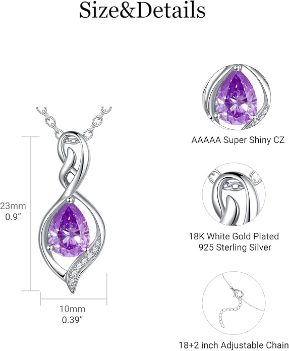 Infinity Birthstone Necklace for Women 925 Sterling Silver Dainty Infinity Pendant Jewelry Birthday Mothers Day Gifts for Mom Women Wife