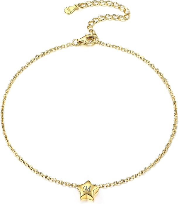 ChicSilver Personalized 925 Sterling Silver Tiny Heart/Moon/Star/Sun/Dot/Triangle Anklets Simple Dainty Foot Jewelry for Women, Silver/Gold Plated/Rose Gold Plated