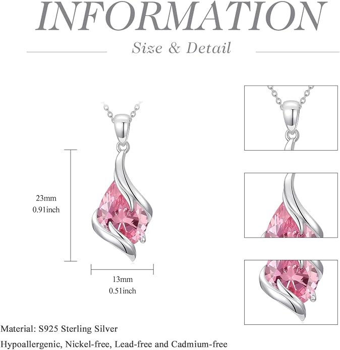 HPQQ Birthstone Necklace for Women 925 Sterling Silver Teardrop Pendant Fine Jewelry Birthday Mothers Day Gifts for Women Mom Her