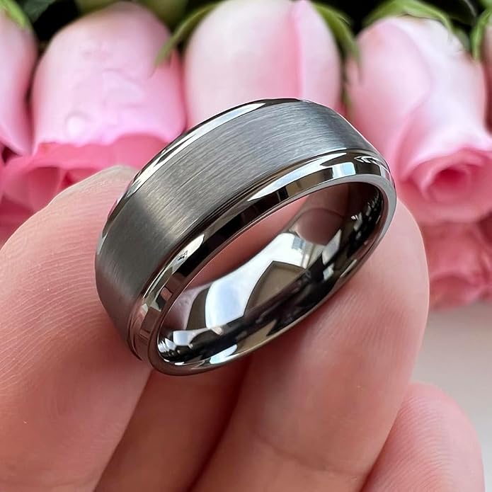 TUTISS 6mm 8mm Tungsten Rings for Men Women Fashion Engagement Wedding Bands Brushed Finish Stepped Beveled Edges Comfort Fit