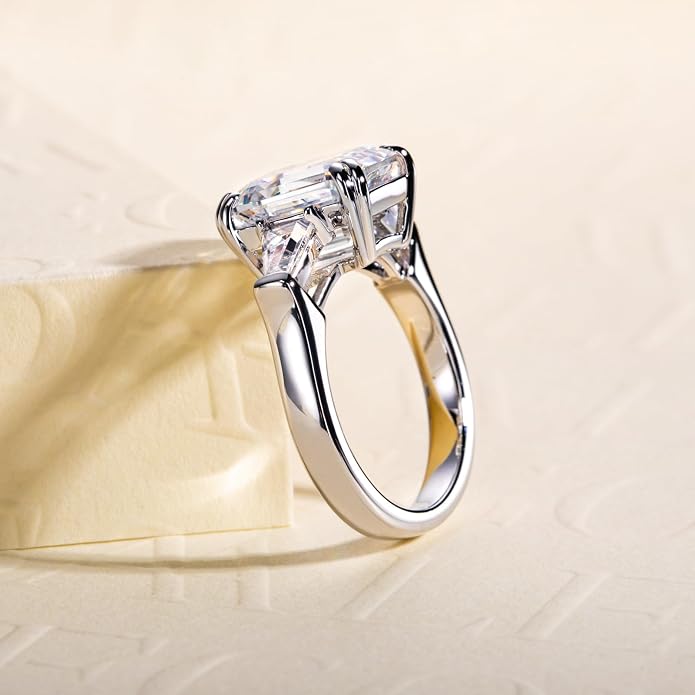 3ct-7ct Cubic Zirconia 3 Stones Engagement Rings 5A Grade Simulated Diamond Cushion Cut/Emerald Cut/Asscher Cut/Heart Cut CZ Anniversary Promise Wedding Rings for Women