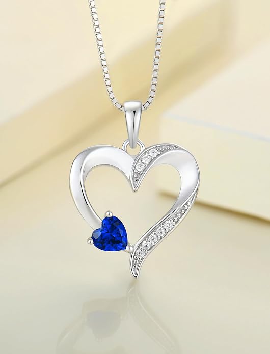 YL Heart Necklace 925 Sterling Silver Love Heart Pendant Birthstone Jewelry for Women