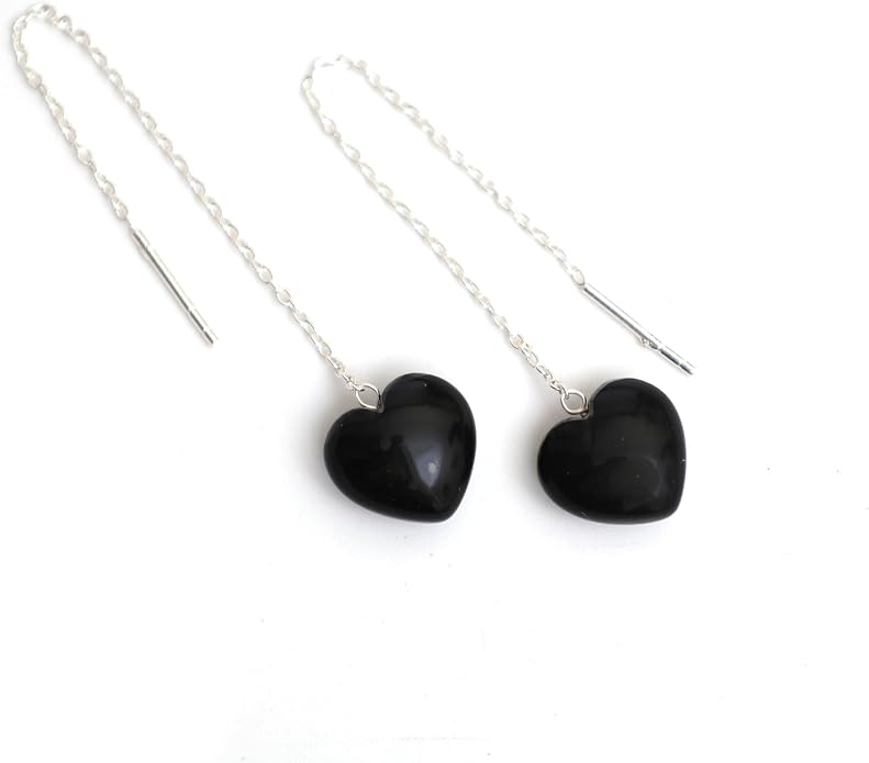 Gemstone Heart Shaped Threader Earrings in 925 Sterling Silver, Pull Through Adjustable, Versatile & Trendy, Perfect Valentine's Gift for Women, Choice of Gemstone Available