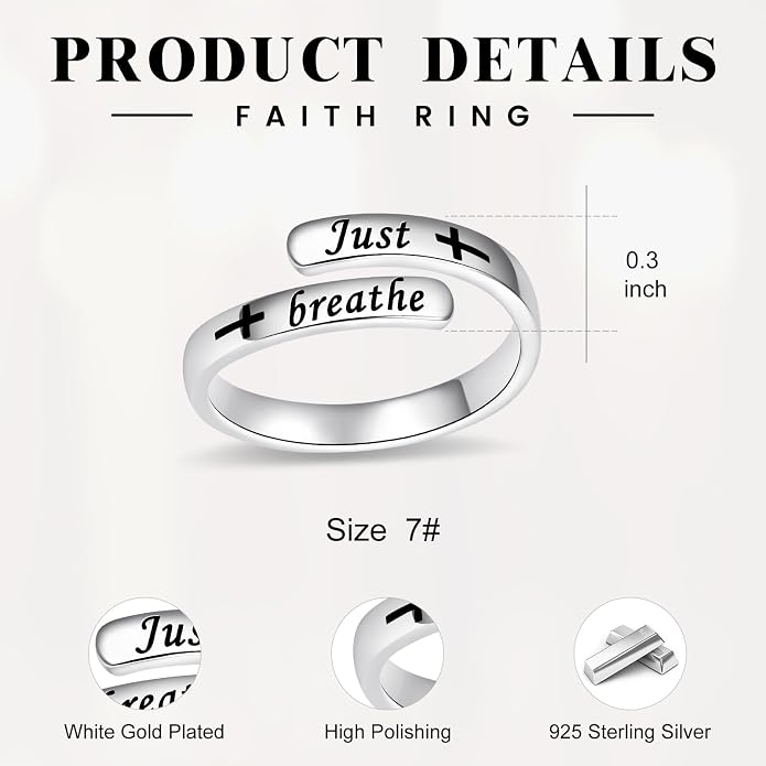 BEILIN 925 Sterling Silver Inspirational Jewelry Rings Adjustable Ring Personality Encouragement Gift for Teens Women