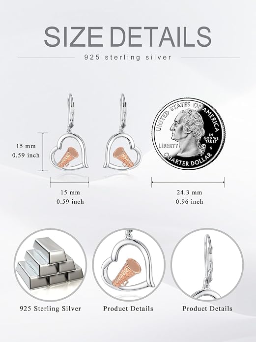 Midari Heart Dangle Earrings 925 Sterling Silver Leverback Drop Earrings Teacher Music Art Jewelry Gifts for Women Students Apple/Guitar/Palette/Note Design