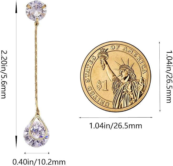 Crystal Linear Drop Earrings - Womens Sterling Silver Round Cubic Zirconia CZ Diamond Rhinestone Long Chain Dangle Earrings Bridal Drop Earrings for Wedding Bride Bridesmaids