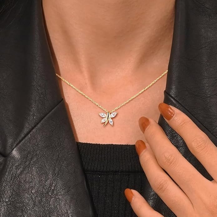 925 Sterling Silver Birthstone Necklaces for Women, Dainty Cute Dragonfly/Butterfly Pendant Necklace, Great Christmas/Anniversary Jewelry for Mother