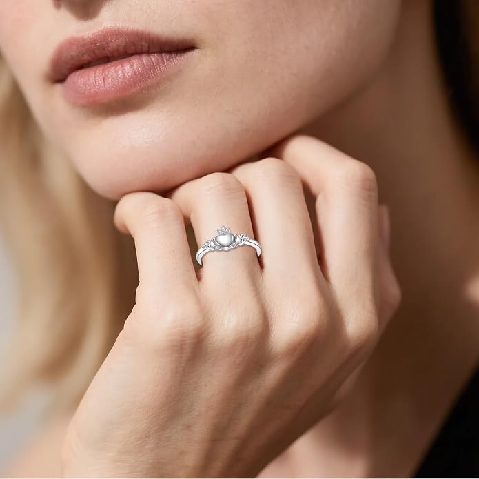 925 Sterling Silver Claddagh Ring/Celtic Knot Ring for Women, Irish Wedding Rings, Celtic Knot Irish Jewelry for Women