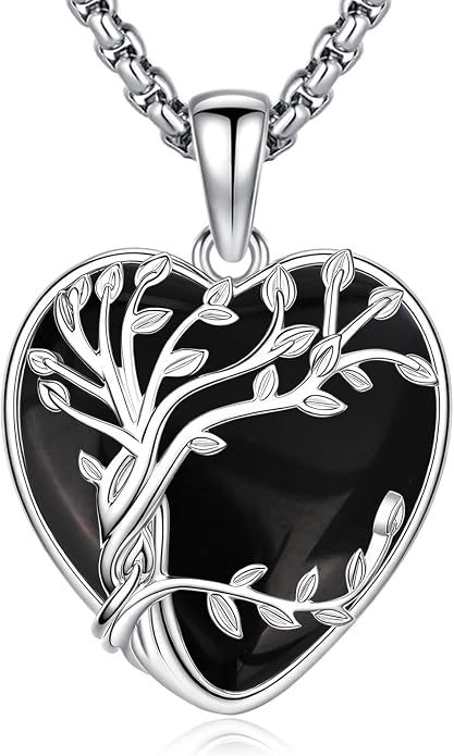 Eusense Tree of Life Necklace for Women White Gold Plated Copper Moonstone/Turquoise/Black Onyx/Crystal Birthstone Pendant Jewelry Gifts for Women Men
