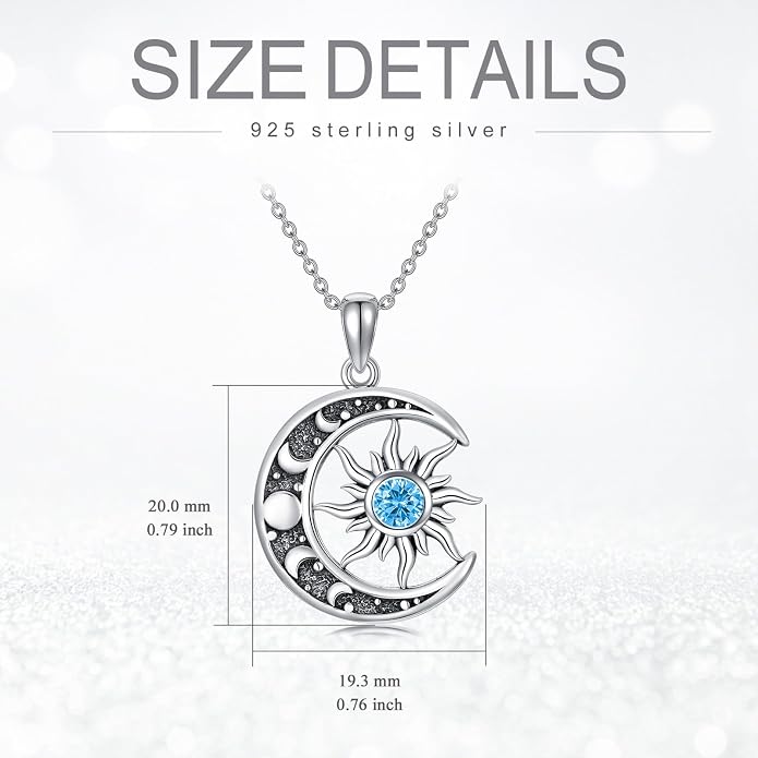 Sun and Moon Necklace 925 Sterling Silver Sun Moon Pendant Gemstone Jewelry Gifts for Women