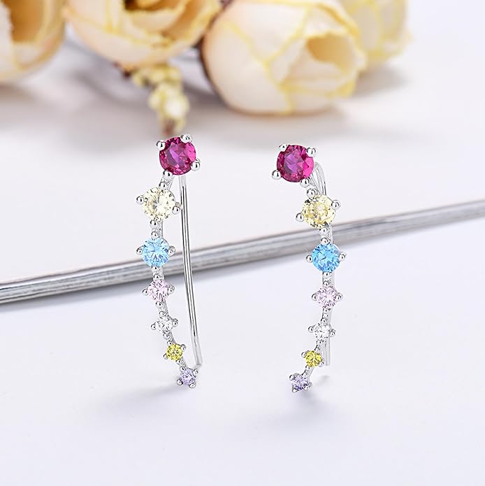 Climber Earrings for Women Ear Crawler Earrings Rose/White/Yellow Gold Plated Cubic Zirconia Birthstone Earring Gifts for Women
