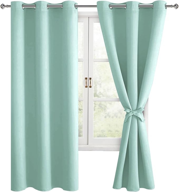 Hiasan Room Darkening Window Curtains for Bedroom, Thermal Insulated, Energy Saving Blackout Curtains, Set of 2 Panels, Sewn with Tiebacks, Grommet Top (Aqua, Width 42 Inch x Length 63 Inch)