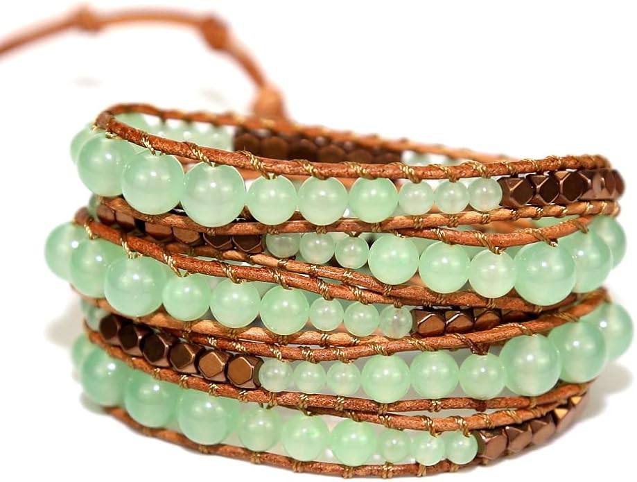 Boho Wrap Bead Bracelet for Women - Handmade Adjustable Natural Stone Beaded Bracelets Yoga Healing Bracelet Bangle Hippie Jewelry