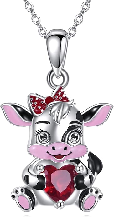 Bat/Cow/Cat/Bunny Necklace 925 Sterling Silver Heart Animal Pendant Necklace for Women