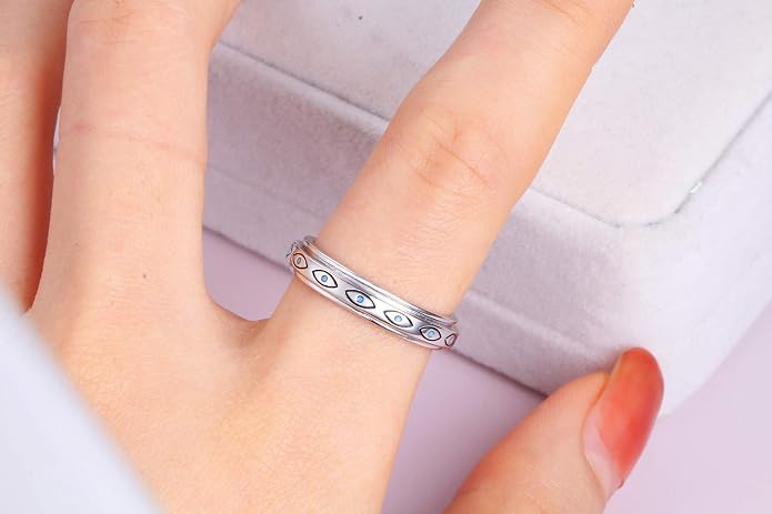 Alphm S925 Sterling Silver Spinner Fidget Anxiety Worry Relieving Boredom ADHD Autism Band Rings