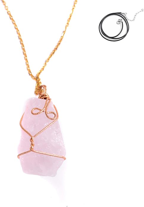 YGLINE Natural Raw Stone Healing Crystal Necklace Wire Wrapped Pendant for Womens Ladies