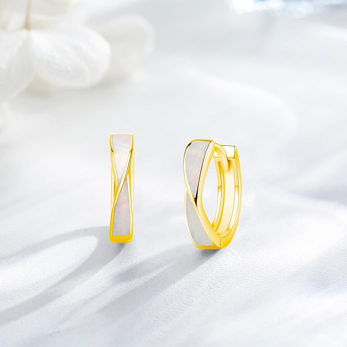 KiiKii Opal Hoop Earrings for Women 925 Sterling Silver 15mm Twisted Huggie Earrings Opal Jewelry Gifts for Birthday Anniversary Christmas
