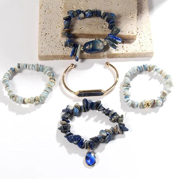 Yomisa 5PCS 6PCS Natural Boho Beaded Bracelets/Bangle for Women Men,Healing Turquoise Jasper Agate Crystal Gemstone Stone Chakra Multilayer Wrap Bohemian Handmade Jewelry Beads Stretch Bracelet Set