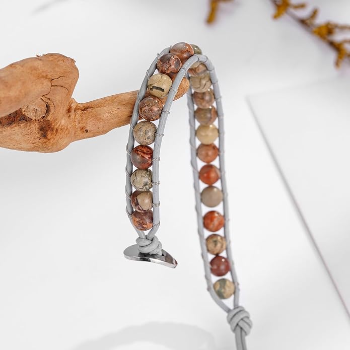 Plumiss Women Boho Handmade Natural Stone Crystal Leather Bead Wrap Bracelets Collection