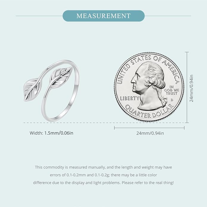 MUNDELL 925 Sterling Silver Simple Multi-layer Leaf Adjustable Ring Green Lucky Leaves Statement Ring for Women Promise Ring Fine Jewelry