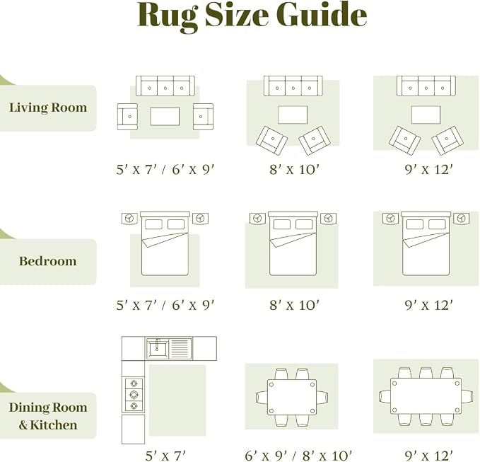 Homemate Washable Rug 9x12 Area Rugs - Vintage Faux Wool Rugs for Living Room Bedroom Dining Room - Non Slip Foldable Carpet Indoor Area Rug for Home Decor（9'x12', Green