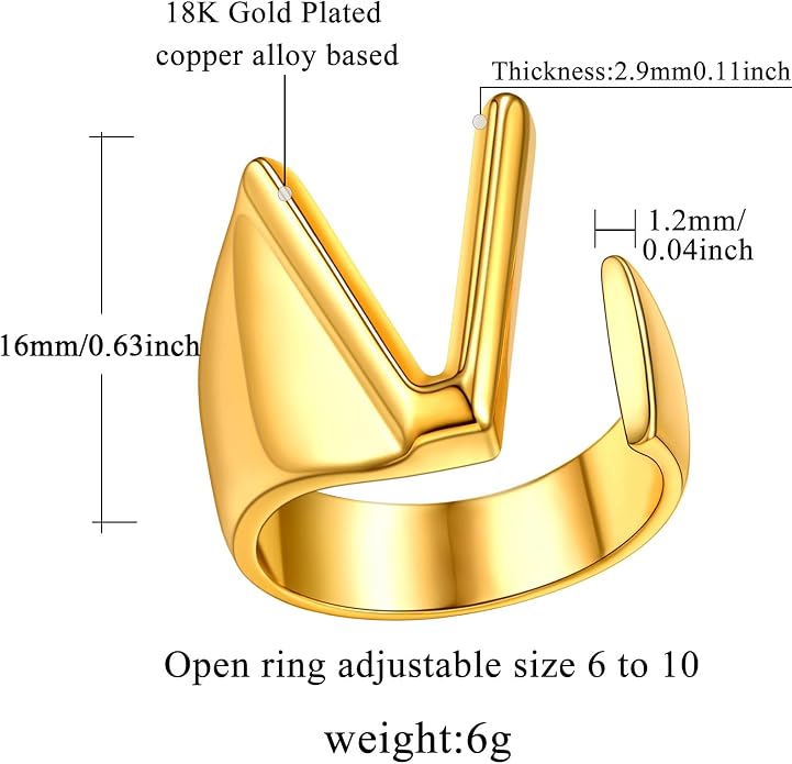 FindChic Customizable Initial Ring Statement 18K Gold Plated Fashion Cuff Rings for Women Alphabet Letter A to Z Resizable Knuckle Ring (with Gift Box)