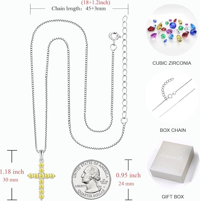 STARCHENIE Cross Necklace Sterling Silver Crucifix Pendant Gemstones Jewelry for Women
