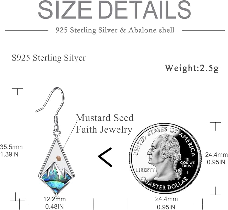 AOBOCO Mustard Seed Earrings for Women Sterling Silver Mountain Cross Earrings Dangle Christian Religion Jewelry Mothers Day Birthday for Mom Wife Friends