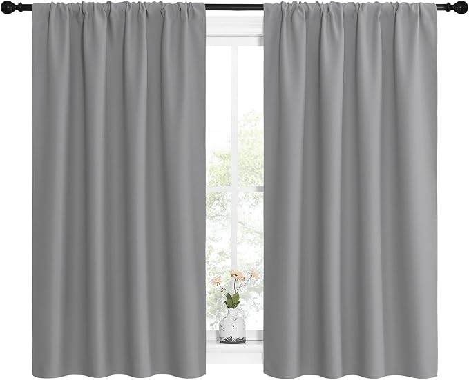 NICETOWN Short Curtains for Small Window - Home Decoration Thermal Insulated Rod Pocket Blackout Blinds & Drapes for Small Windows (Silver Grey, 2 Panels, W42 x L54 -Inch)