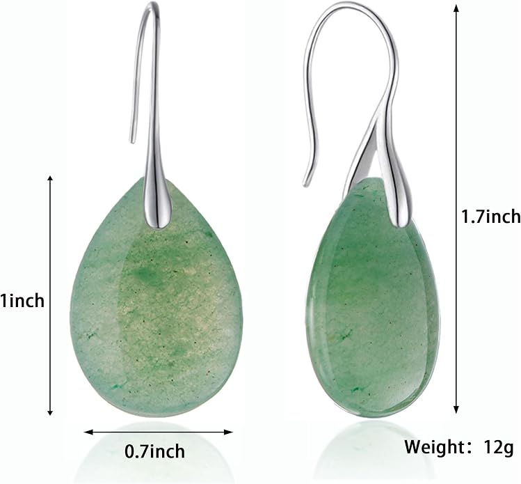 925 Sterling Silver Natural Crystal Agate Dangle Earrings, Waterdrop Teardrop Shape