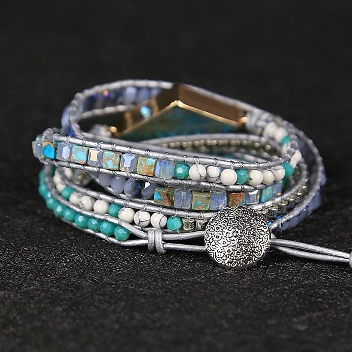 Boho Wrap Bracelet for Women, Handmade Natural Imperial Jasper Multi-Layer Stone Beaded Bracelet, Bohemian Healing Crystal Stone Jewelry Gifts