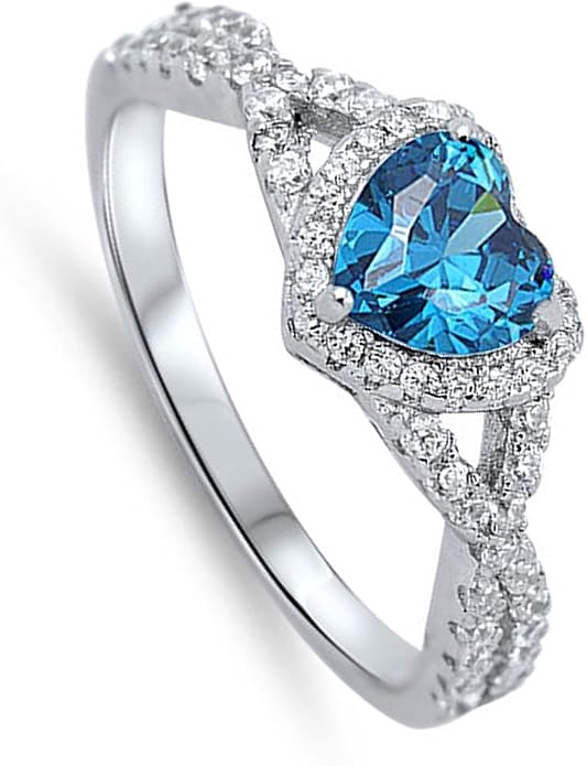 CHOOSE YOUR COLOR Sterling Silver Heart Halo Promise Ring