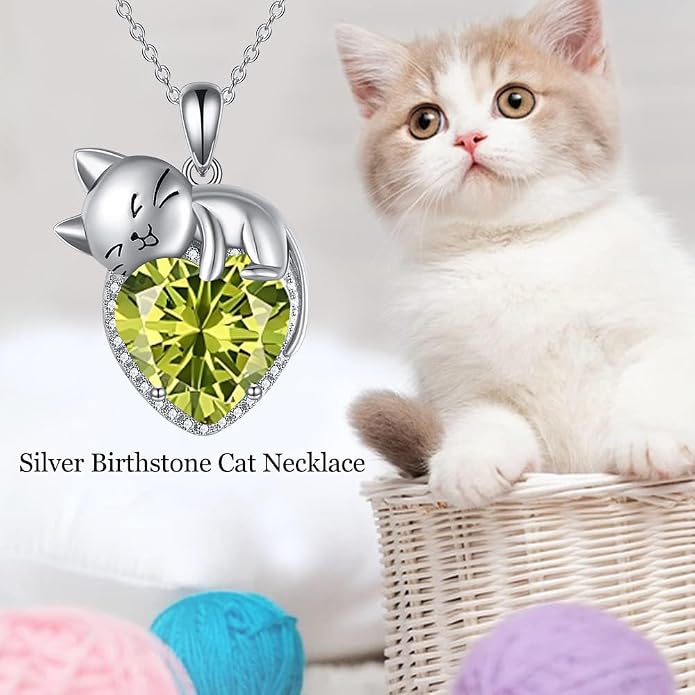 Cat Necklace Sterling Silver Cat Zircon Pendant Gothic Jewelry for Women Animal Lovers Gifts