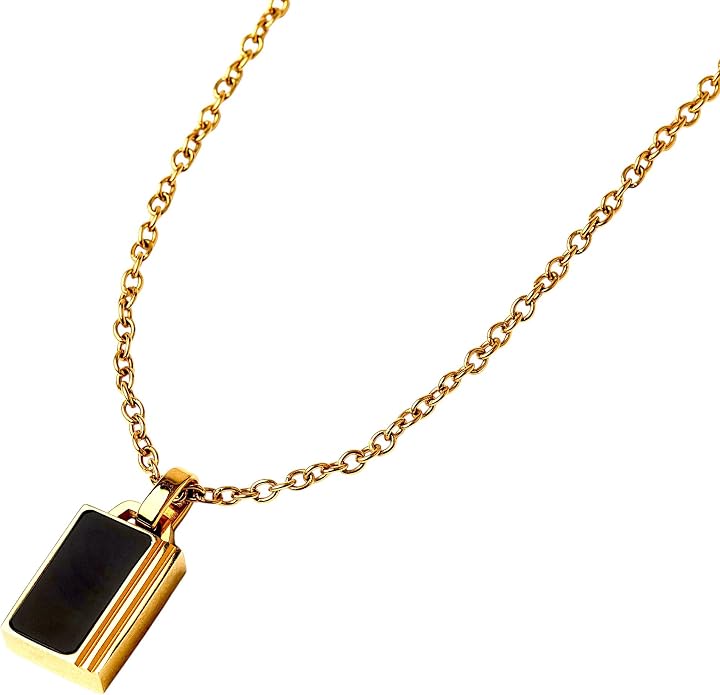 Forge & Foundry Men's Minimalist Stainless Steel and Solid Onyx Inlay Pendant | 21 Inch Rolo Chain | Design-Led Artisan Jewelry, from London