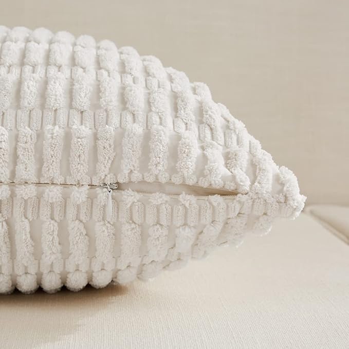 Fancy Homi 4 Packs Decorative Throw Pillow Covers for Living Room Couch Bed, Modern Farmhouse Boho Home Décor Accent Cushion Case, 16" x 16", White