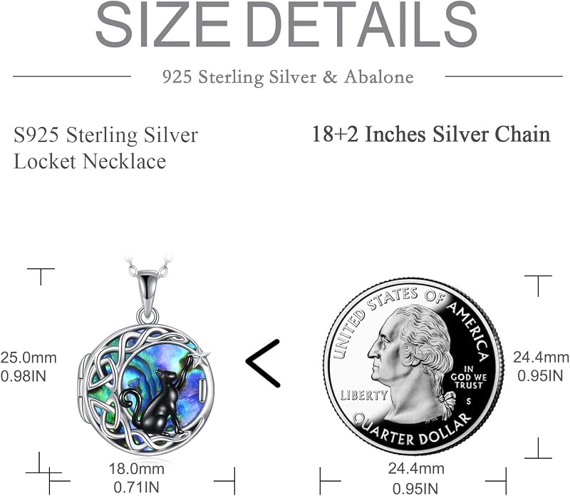 Celtic Moon Black Cat Necklace for Women - Abalone Tree of Life Sterling Silver Cat Lovers Jewelry