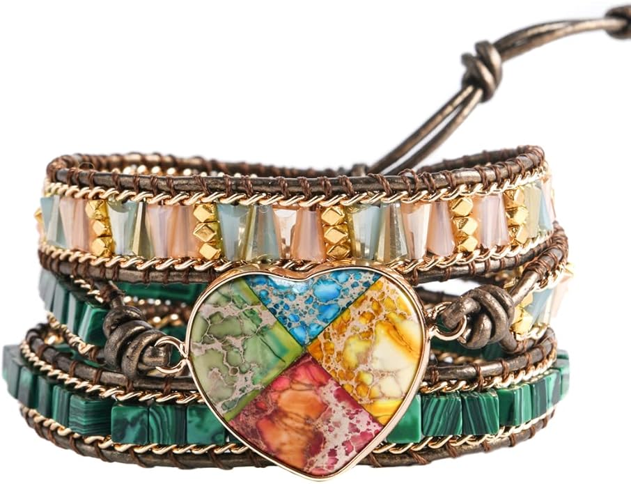 YGLINE Natural Stone Bracelet 3 Wraps Bracelet Handmade Boho Bracelet for Women Bracelet