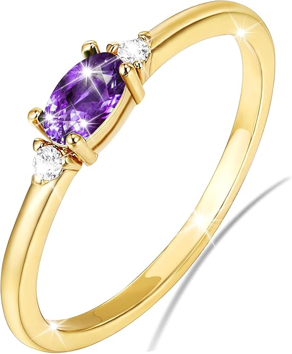 Lunvky 14k Gold Plated Birthstone Rings for Women Teen Dainty Stackable Pinky Rings Non Tarnish CZ Emerald Green Gemstone Thumb Finger Band Ring Cute Jewelry Birthday Gift Size 6-11