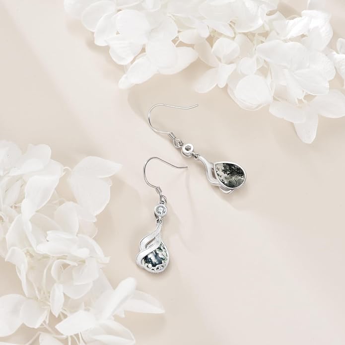 AOBOCO Teardrop Dangle Earrings for Women 925 Sterling Silver Moonstone Flower Filigree Leverback Jewelry Birthday