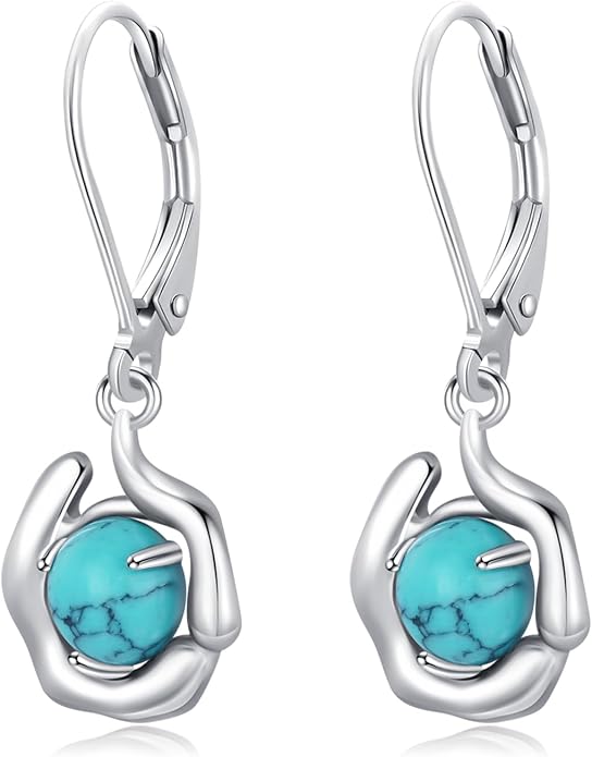 BDL Genuine Turquoise Jewelry for Women, Sterling Silver Earrings and Necklaces for Women, Leverback Dangle Drop Earrings Jewelry