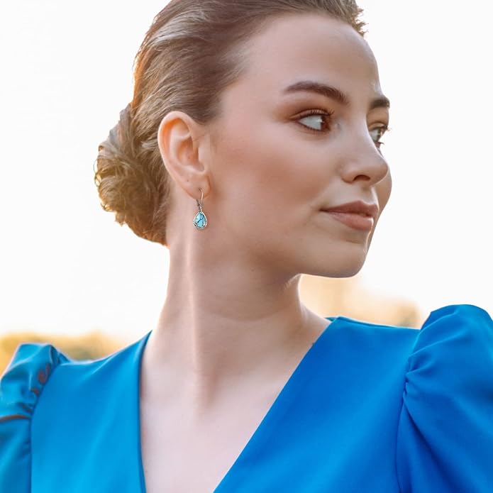 Dangle Earrings Sterling Silver Moonstone/Turquoise/CZ/Crystal Earrings for Women Tree of Life Animal Filigree Leverback Earrings Jewelry Gifts