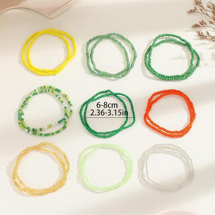 Boho Stackable Seed Beaded Bracelets for Women 18-20Pcs Colorful Handmade Multilayered Rice Bead Bracelet Set Summer Beach Bohemian Jewelry Gift