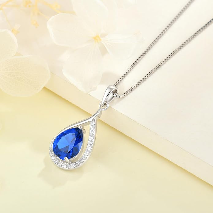 Teardrop Birthstone Necklace for Women 925 Sterling Silver White/Yellow Gold Plated Cubic Zirconia Pendant Necklace Jewelry for Her