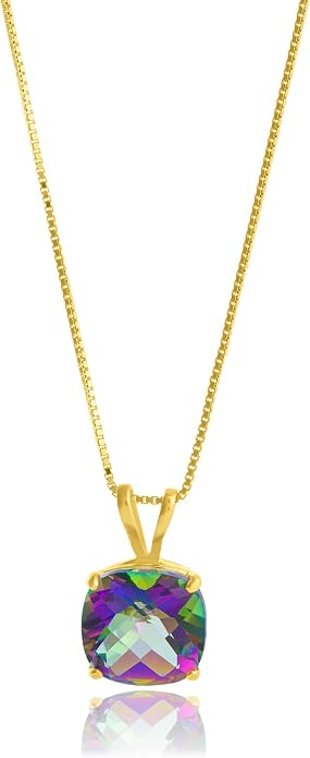 MAX + STONE Cushion Cut Gemstone Necklace | 8mm Solitaire Birthstone Necklace for Women | Gemstone Pendant Necklaces with 18 inch Box Chain